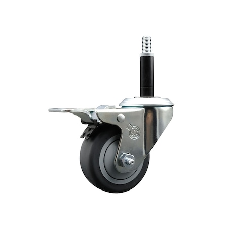 Service Caster 3'' SS Thermoplastic Rubber Swivel 3/4'' Expanding Stem Caster Total Lock Brake SCC-SSEXTTL20S314-TPRB-34